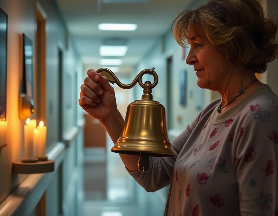 A survivor ringing the brass remission bell
